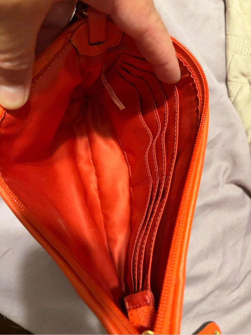 Coach Orange Leather Wristlet Clutch with Gold Hardware